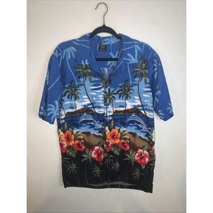 VTG Palmwave Hawaiian Shirt Mens Adult Medium Surfer Beach Palms Floral Size L